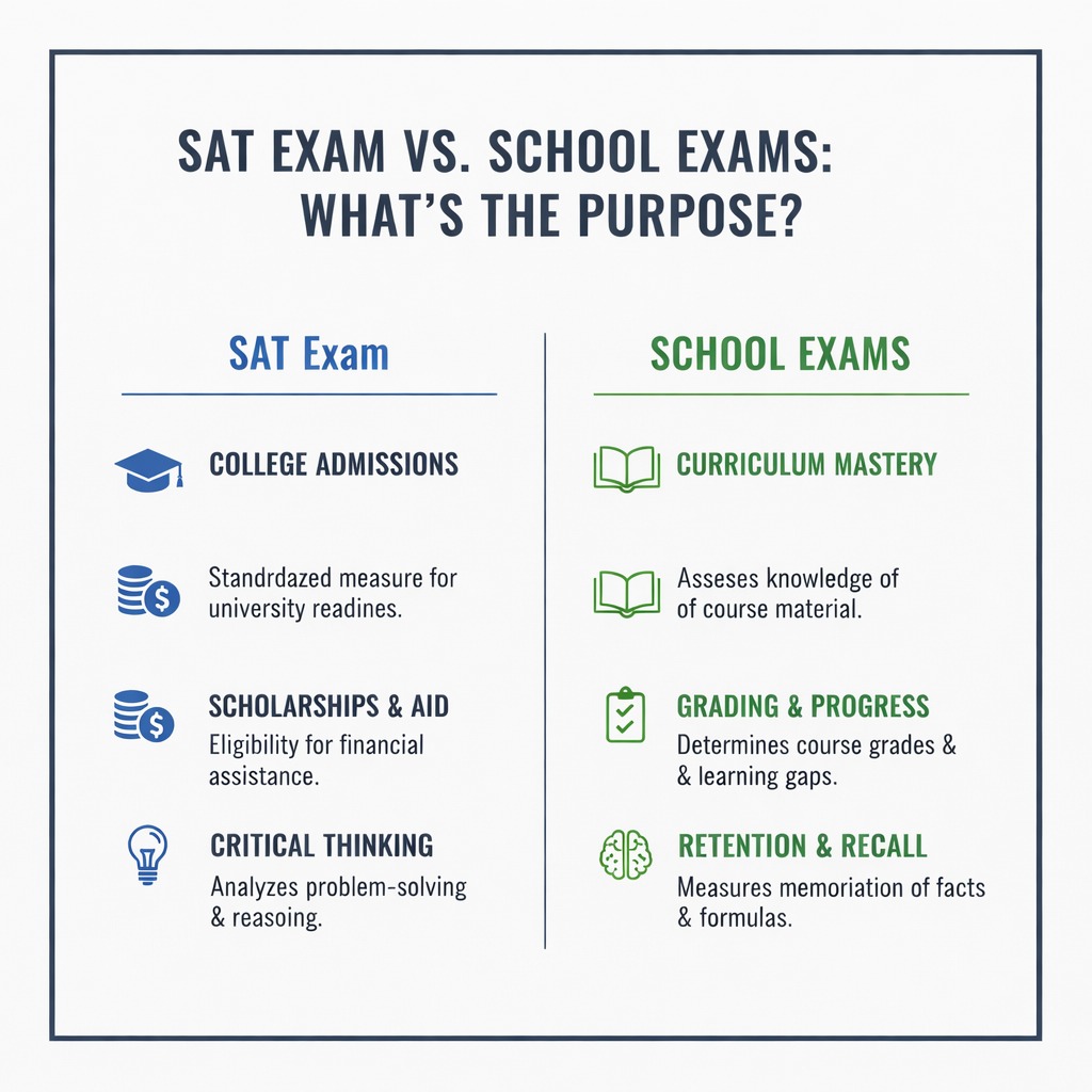 sat exam purpose compared to school exams